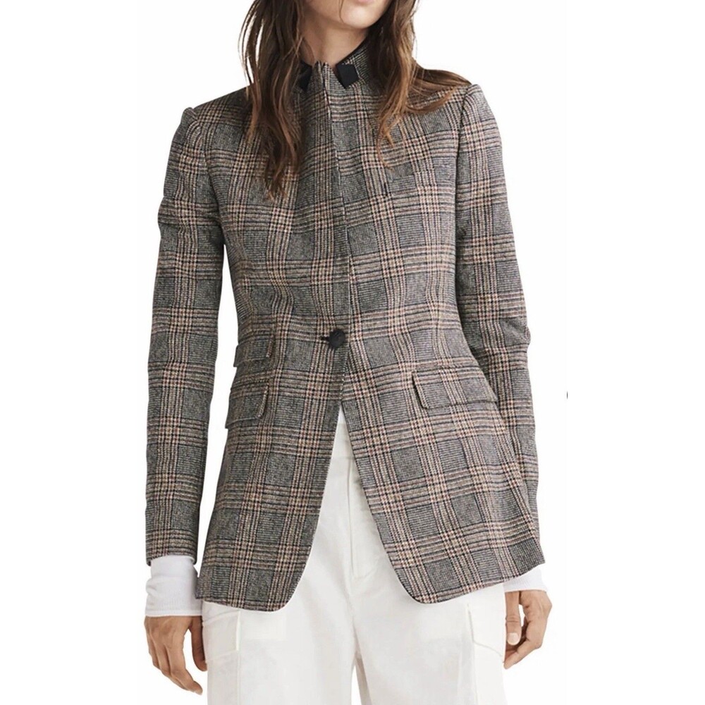 NWT Rag & Bone Paloma Japanese Plaid Blazer Jacket Size 0 Structured Tweed Gray